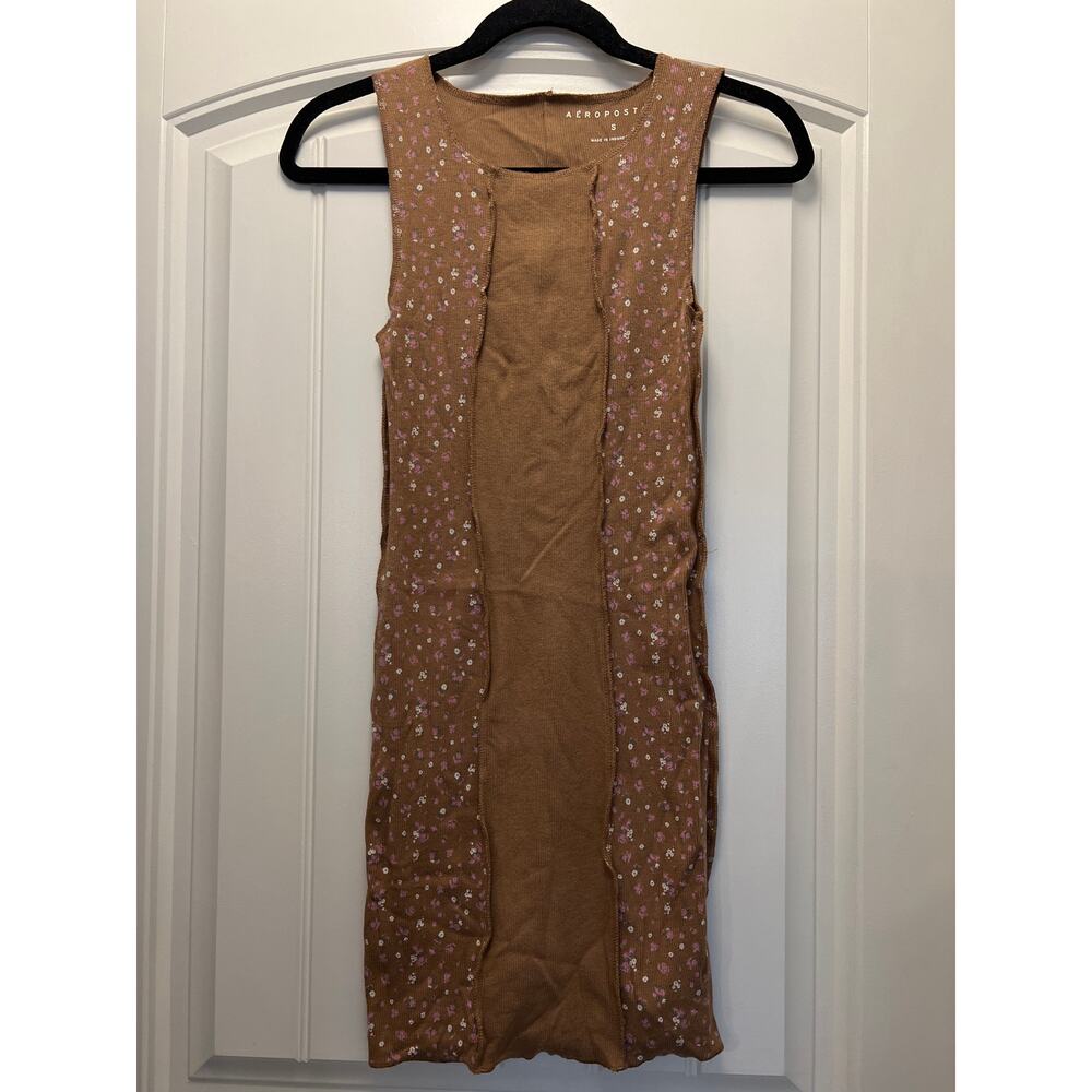 Aeropostale Women’s Sleeveless Floral Ribbed Knit Pullover‎ Dress Size S Brown